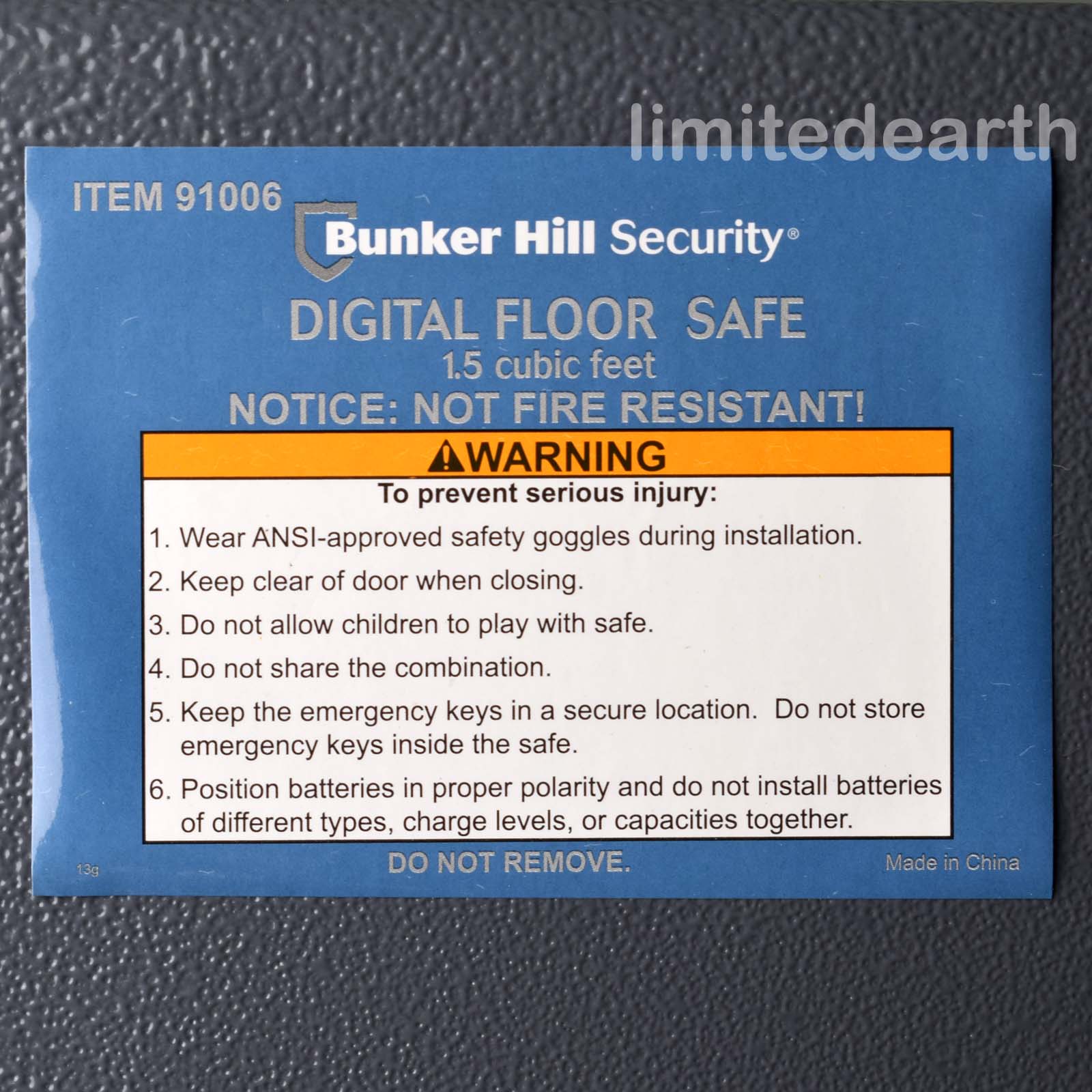 DIGITAL FLOOR SAFE 1.5cuft BUNKER HILL SECURITY 9100 barrel key keypad